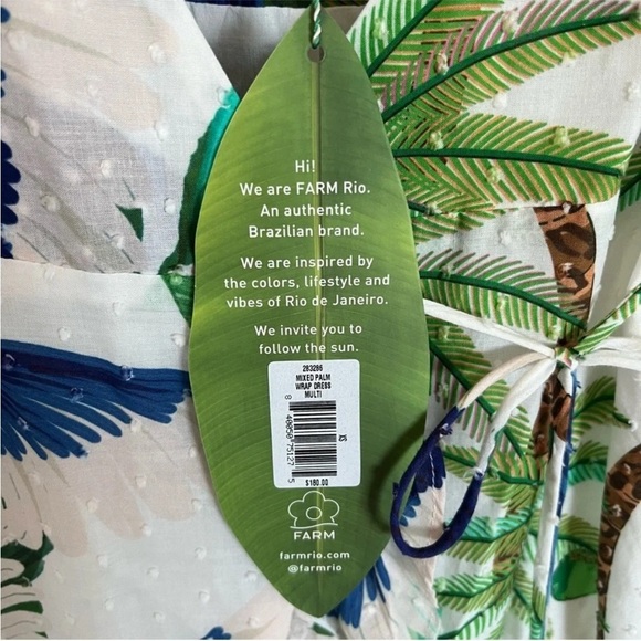 New FARM RIO Mixed Palm Wrap Dress Green White Multi Bohemian Midi Casual NWT XS - Picture 7 of 14